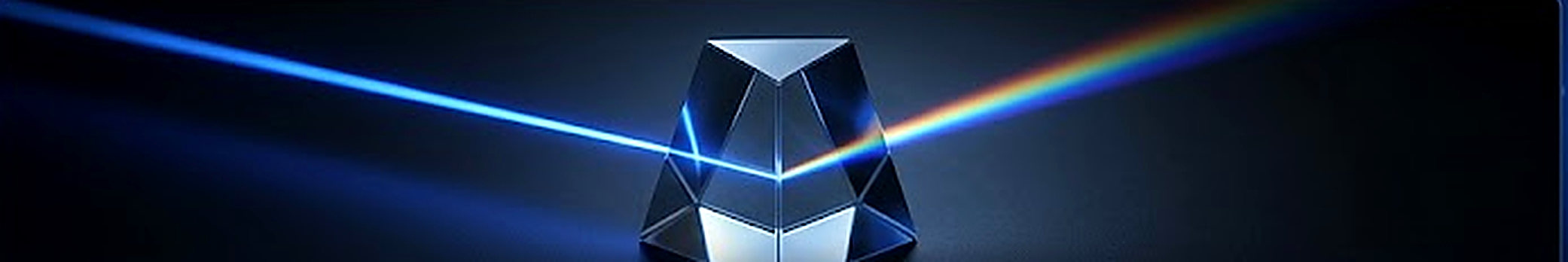 A glass prism dispersing a beam of light into a full color spectrum